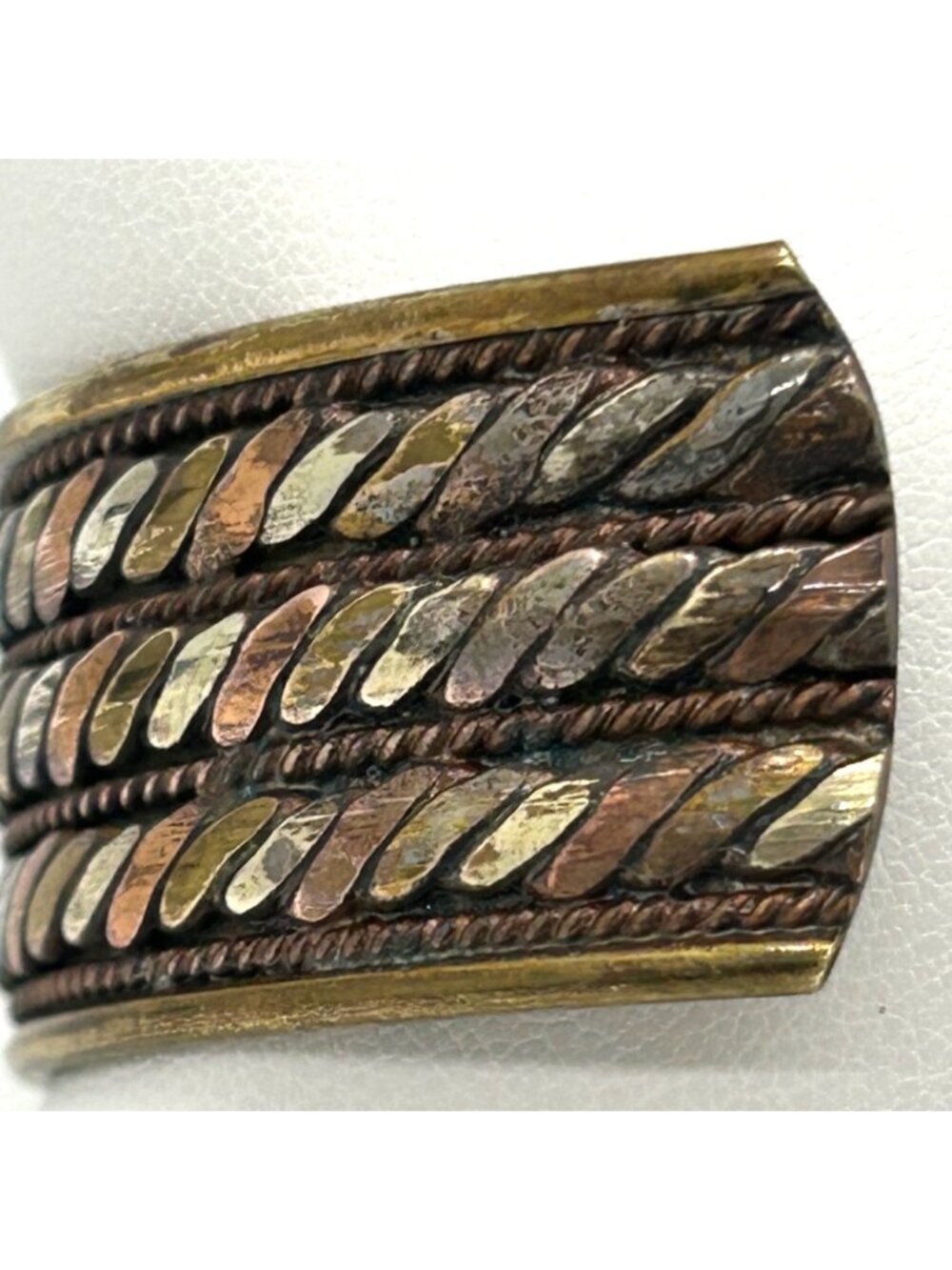 Vintage Adjustable Brass Copper & Silver-Tone Tricolor Cuff Bracelet 8" Unisex - Picture 8 of 16